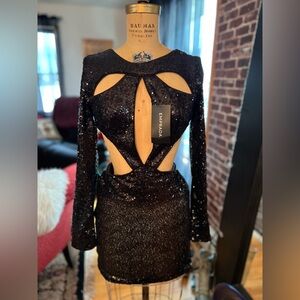 Emprada Black Sequin Cutout Mini Dress